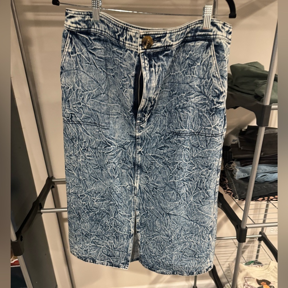 Blue Jean Front split Midi Skirt